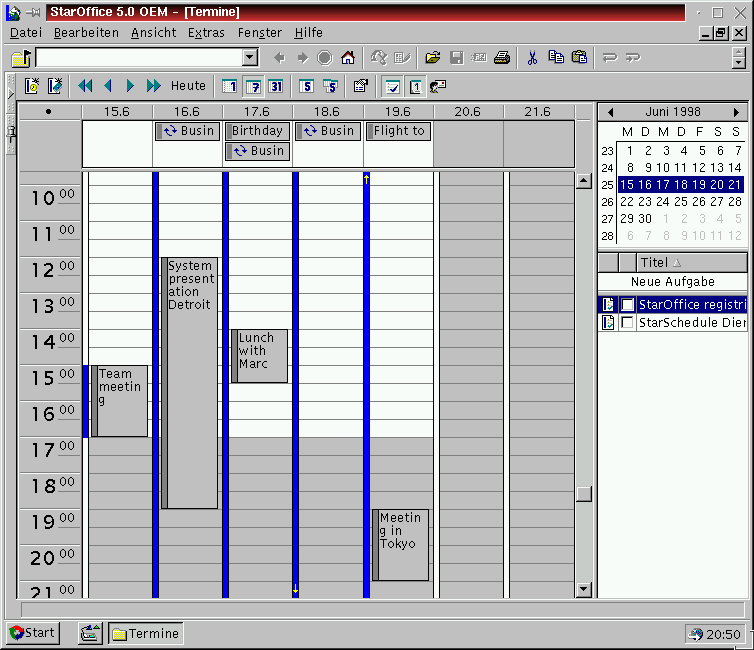 Screenshot StarOffice Calendar