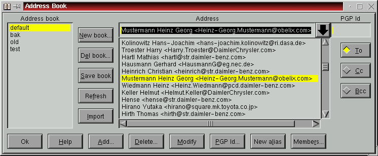 Screenshot Xfmail Addressbook